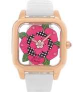 Let your quirky fashion sense bloom with this chic watch from Betsey Johnson. With a rotating flower at the see-through dial for added fanciness.