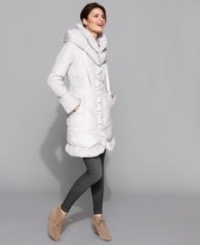 Tahari ensures that you can keep warm and not lose your feminine charm with this chic down coat. Smocking and ruching create a flattering, chic look on this winter staple. (Clearance) Tahari ensures that you can keep warm and not lose your feminine charm with this chic down coat. Smocking and ruching create a flattering, chic look on this winter staple. (Clearance)