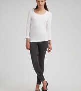 A seasonless essential in smooth, soft, feather-light stretch jersey. Scooped neckline Three-quarter sleeves Cotton/spandex; hand wash Imported