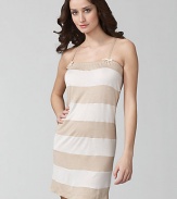 Sail away to dreamland in a sailor-striped knit with a pretty ribbon-trimmed straps. Elastic bodice Rayon/silk; machine wash Imported