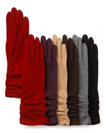 A glamourous pair of long knit gloves with side elastic ruching detail. A glamourous pair of long knit gloves with side elastic ruching detail.