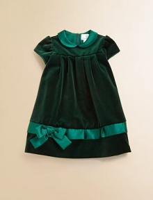 A sweet yet simple frock of plush velvet with a shiny satin collar and trim at the hem.Peter Pan collarCap sleevesBabydoll waist with box pleatingHidden back zipperPleated satin trim with bowFully linedCottonMachine washImported A sweet yet simple frock of plush velvet with a shiny satin collar and trim at the hem.Peter Pan collarCap sleevesBabydoll waist with box pleatingHidden back zipperPleated satin trim with bowFully linedCottonMachine washImported