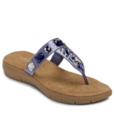 Spice up your strut with the Wip Over sandals by Aerosoles. Glamorous jewel-like rhinestones top the wide straps of these cushy, padded thong sandals.