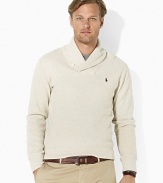 Combining the casual comfort of French-ribbed fleece with the polished refinement of a shawl collar, this essential pullover blends the best of both worlds for an utterly luxe look.