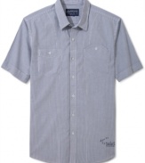 With jeans or slacks, this short sleeve collared shirt from American Rag offers a put-together look for the modern guy.