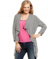 Add a striped layer to your look with Cha Cha Vente's long sleeve plus size cardigan, featuring a draped front.