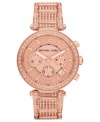 The rosy design on this Parker watch by Michael Kors gets a sophisticated upgrade with crystal sparkle.