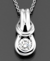 The Hercules knot, an ancient symbol of strength, represents the unbreakable bond of love. At its heart rests a precious diamond. Without the diamond, the knot would unravel. This Everlon(tm) pendant features a round-cut diamond (1/2 ct. t.w.) set in 14k white gold for a beautiful diamond necklace. Approximate length: 18 inches. Approximate drop: 3/4 inch.