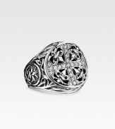 Fleur-de-lis details and brilliant diamond accents on Sparta-engraved sterling silver. Diamonds, 0.54 tcw ¾ X 1 Made in USA