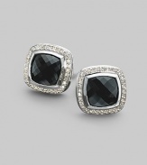 From the Albion Collection. A dramatic center of faceted black onyx, surrounded by pavé diamonds set in sterling silver. Diamonds, 0.49 tcw Black onyx Sterling silver About ½ square Post back Imported