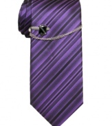 Create colorful contrast in a charcoal gray world with this striped skinny tie from Alfani RED.
