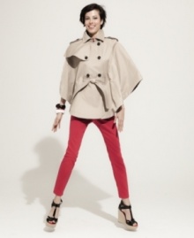 In spring's hottest shape, this Betsey Johnson trench-style cape is the perfect topper for this season's skinny jeans! In spring's hottest shape, this Betsey Johnson trench-style cape is the perfect topper for this season's skinny jeans!