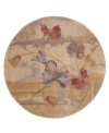 A beautiful painting set upon a plush, luminous canvas. Round rug features a misty morning landscape with irises rendered in cool blues and crimsons. Woven of premium Opulon(tm) yarns to create a lavish pile with a rich, color-enhancing finish.