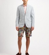 Soft cotton madras brings a vintage prep aesthetic to a classic-fitting, summer essential.Flat-front styleZip flyFront coin pocketSide slash, back welt and patch pocketsInseam, about 10CottonMachine washImported