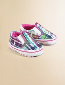 Vibrant plaid cotton canvas slip-ons, embroidered with signature polo ponies.Slip-on styleCanvas upperCotton liningCanvas solePadded insoleImported Vibrant plaid cotton canvas slip-ons, embroidered with signature polo ponies.Slip-on styleCanvas upperCotton liningCanvas solePadded insoleImported