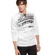 A hip graphic print makes this pull over quarter-zip sweater a cool addition to your seasonal wardrobe. (Clearance)