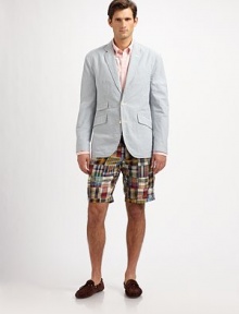 Soft cotton madras brings a vintage prep aesthetic to a classic-fitting, summer essential.Flat-front styleZip flyFront coin pocketSide slash, back welt and patch pocketsInseam, about 10CottonMachine washImported Soft cotton madras brings a vintage prep aesthetic to a classic-fitting, summer essential.Flat-front styleZip flyFront coin pocketSide slash, back welt and patch pocketsInseam, about 10CottonMachine washImported