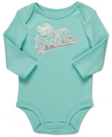 She'll be as angelic as little sisters should be in this sweet bodysuit from Carter's. She'll be as angelic as little sisters should be in this sweet bodysuit from Carter's.