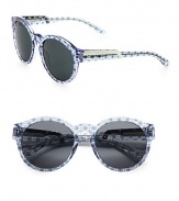 Following the brand's green initiatives, this sustainable design uses raw materials that stem from natural origins, yet retains its chic style with a print to match the Summer 2012 collection. Available in blue with grey gradient lens. Metal logo temples100% UV protectionImported