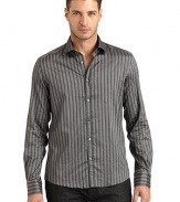 THE LOOKAllover striped designShirt collarFront button closureLong button cuff sleevesTHE MATERIAL60% cotton/30% elastane/10% acetateCARE & ORIGINDry cleanImported