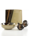 Reactive glaze intensifies black and clay-colored streaks for a completer set that's dramatic yet down to earth. Simple round and square serveware dressed in neutral shades offer an appealing compromise for diners who prefer modern and classic styles. From Sango's collection of dinnerware and dishes.