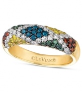 Preppie-chic has never looked so polished! Le Vian's stunning mixberry™ diamond band ring features a crisscross pattern of round-cut white diamonds (1/3 ct. t.w.), green diamonds (1/8 ct. t.w.), blue diamonds (1/10 ct. t.w.), and yellow diamonds (1/8 ct. t.w.). Set in 14k honey gold™. Size 7.