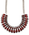 Look wondrous in red with this segmented frontal necklace from Haskell. Crafted from hematite-tone mixed metal, the necklace features faceted red beads for a colorful pop. Approximate length: 15 inches + 3-inch extender. Approximate drop: 1-1/4 inches.