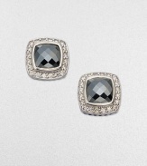From the Petite Albion Collection. This sleek design with dazzling pavé diamonds surrounding a hematite stone set in sterling silver is elegant and versatile. HematiteDiamonds, .4 tcwSterling silverSize, about ¼Post backImported 