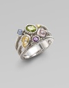 From the Prism Collection. A sparkling cluster of blue quartz and canary, pink, and green crystal on a triple band of textural sterling silver.Blue quartz and crystal Sterling silver Width, about ½ Imported