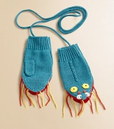 Cut from a soft wool blend, these dragon-inspired mittens are as cute as they are cozy. Loss-prevention string50% wool/50% acrylicHand washImported