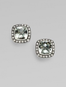 From the Moonlight Ice Collection. Sparkling prasiolite is surrounded by luxe pavé diamonds in a sterling silver setting.Diamonds, 0.65 tcw Prasiolite Sterling silver About ½ square Post back Imported From the Moonlight Ice Collection. Sparkling prasiolite is surrounded by luxe pavé diamonds in a sterling silver setting.Diamonds, 0.65 tcw Prasiolite Sterling silver About ½ square Post back Imported
