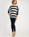 Boldly striped boatneck with long dolman sleeves, ribbed details and deconstructed, asymmetrical seaming. BoatneckLong dolman sleevesRibbed cuffs and hemLonger length hits below the hips58% linen/31% acrylic/11% nylonDry cleanImportedModel shown is 5'9½ (176cm) wearing US size 4.