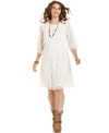 Land a fun and flirty look with ING's three-quarter-sleeve plus size dress, crafted from on-trend lace!