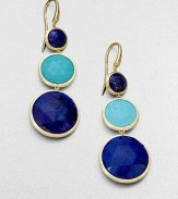 From the Jaipur Resort Collection. The gorgeous hues of lapis and turquoise bring drama and beauty to a graceful drop design formed of graduated, faceted stones set in hand-engraved 18k gold with a rich brushstroke texture.Lapis and turquoise18k yellow goldLength, about 2Ear wireMade in Italy