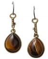 The key to statement-making style. Fossil's trendy earrings feature pear-cut tiger's eye and key accents. Set in oxidized brass tone mixed metal on fish wire. Approximate drop: 1-5/8 inches.