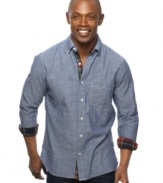 This shirt from Argyleculture adds some modern style with plaid cuffs to a traditional button-front look.