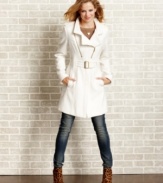 A luxe take on military style, this coat from XOXO flaunts asymmetrical zippers and cool seam detail for a structured silhouette.