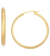 A shining statement. These hoop earrings from YellOra™ display an elegant touch with a textured surface comprised of pure gold, sterling silver and palladium. Approximate diameter: 1-1/2 inches.