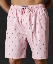A relaxed-fitting sleep short is tailored from crisp woven cotton with an allover pony print for an iconic look. A relaxed-fitting sleep short is tailored from crisp woven cotton with an allover pony print for an iconic look.