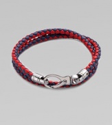 A boldly hued braided leather bracelet perfect for layering and wrap around styling.LeatherAbout 3 diam.Spring claspMade in Italy