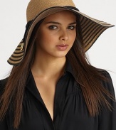 A glamourous design with a wide, striped brim and corded band. 90% toyo paper/10% cottonCorded band with goldtone, knot detailsBrim, about 5¾Hand washMade in USA of imported fabrics 