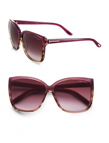 Make a statement with these chic frames in lightweight acetate. Available in black with grey gradient lens, shiny havana/black/honey with brown gradient lens or opal violet/striped brown with wine gradient lens. Logo temples100% UV protectionMade in Italy Make a statement with these chic frames in lightweight acetate. Available in black with grey gradient lens, shiny havana/black/honey with brown gradient lens or opal violet/striped brown with wine gradient lens. Logo temples100% UV protectionMade in Italy