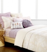 Whimsical florals. A subtle pattern of fanciful florals renders a peaceful appeal in this Forget Me Not duvet cover set, featuring intermittent horizontal pleated and ribbon stripes in a calming colorway. Reversible; button closure.