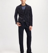 The Monday-to-Friday favorite gets dressed down for the weekend in finely textured, printed velvet. Two-button closure Chest pocket Waist flap pockets Center vent Partially lined About 28¾ from shoulder to hem Cotton Dry clean Imported 