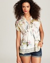 This flowing floral Johnny Was Collection print top blooms beautifully at a garden party or afternoon tea.