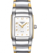 A contemporary timepiece flecked with golden accents from Tissot's T10 collection.