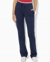 Perfect for casual lounging and workouts alike, Lauren by Ralph Lauren's sleek athletic pant is designed from a stretch cotton-blend for comfort and ease of movement.