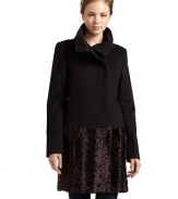 THE LOOKFunnel necklineLong sleevesConcealed snap frontLeopard-patterned faux fur hemDual front seam pocketsTHE FITAbout 32 from shoulder to hemTHE MATERIALShell: wool/polyester/viscose/other fibersFaux fur: rayon/cotton/polyurethaneFully linedCARE & ORIGINDry cleanImportedModel shown is 5'10 (177cm) wearing US size 4. 