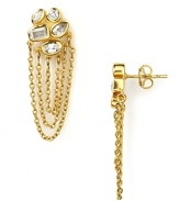 Feel the fringe benefits with Melinda Maria's delicate gold danglers.