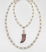 From the Horn Collection. A flat horn-shaped pendant of richly veined natural stone hangs from a double open chain in this dramatic design.Natural stone18k goldplatedLonger chain length, about 18Pendant length, about 2.5Toggle closureMade in USA